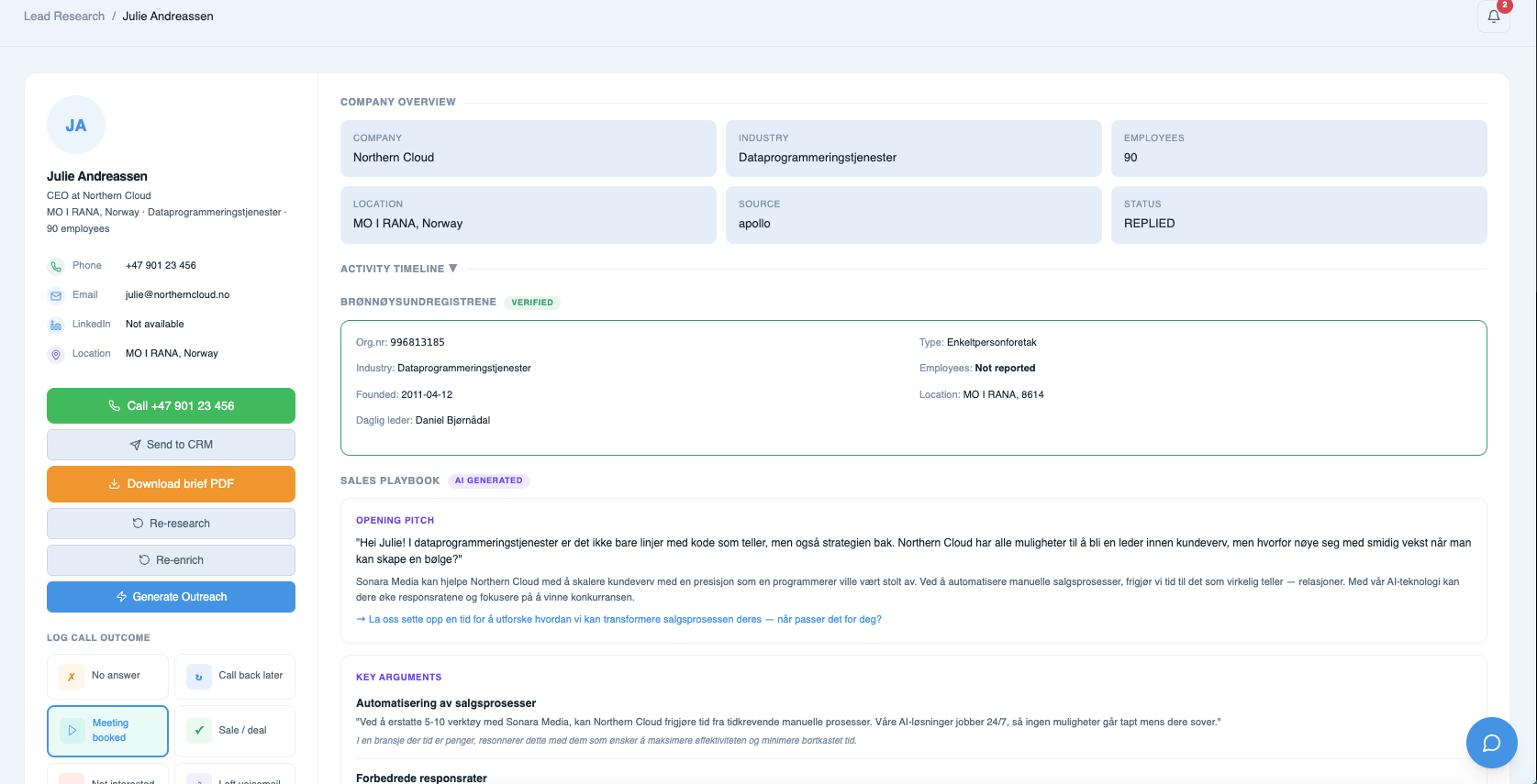 LEAD DETAIL + SALES PLAYBOOK