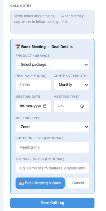 CALL OUTCOME + MEETING BOOKING