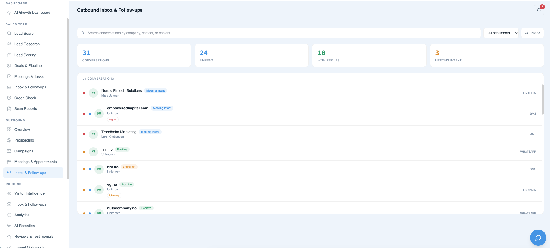 OUTBOUND INBOX & FOLLOW-UPS